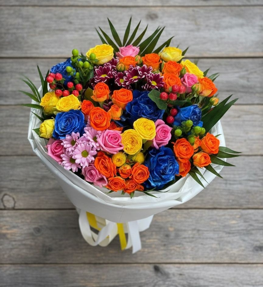 Букет цветов из: Розы и Хризантемы в Киргиз-Мияки