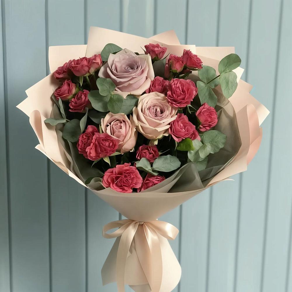 Букет цветов из: Гвоздики и Розы в Киргиз-Мияки