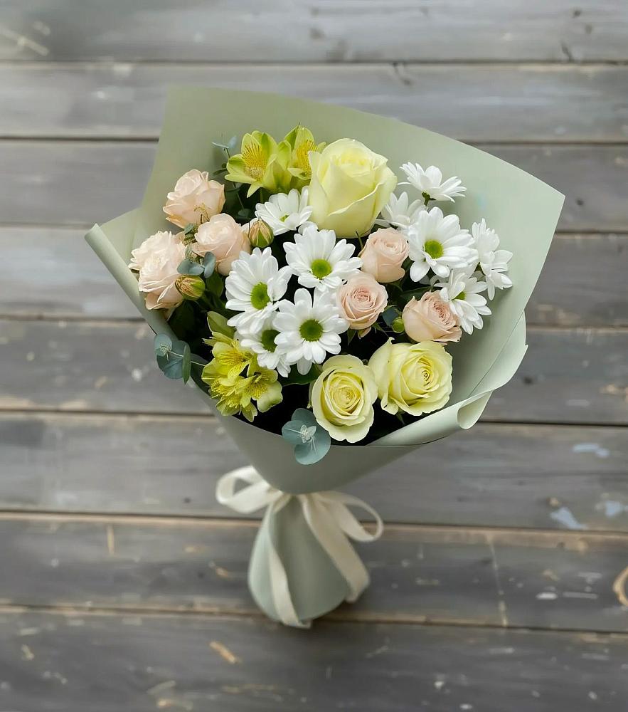 Букет цветов из: Альстромерии, Розы и Хризантемы в Киргиз-Мияки
