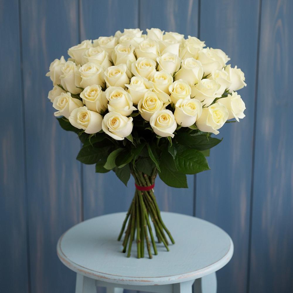 Букет 51 Белая роза Эдлесс Лав в Киргиз-Мияки