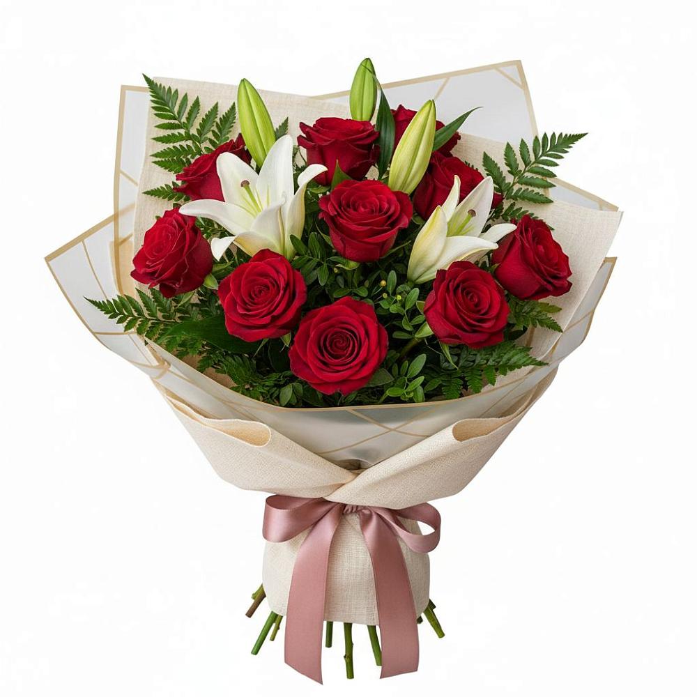 Букет цветов из: Лилии и Розы в Киргиз-Мияки