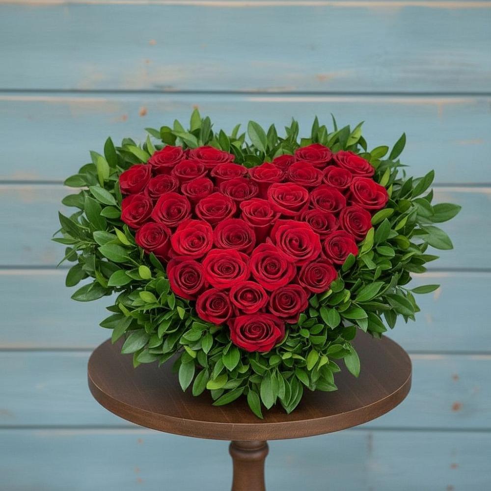 Цветочная композиция из Розы в виде сердца в Киргиз-Мияки