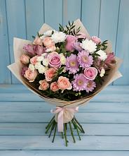 Букет цветов из:  Хризантемы, Розы и Альстромерии #REPLACE_PRED# Киргиз-Мияки