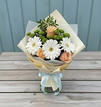 Букет цветов из:  Герберы, Розы и Хризантемы #REPLACE_PRED# Киргиз-Мияки