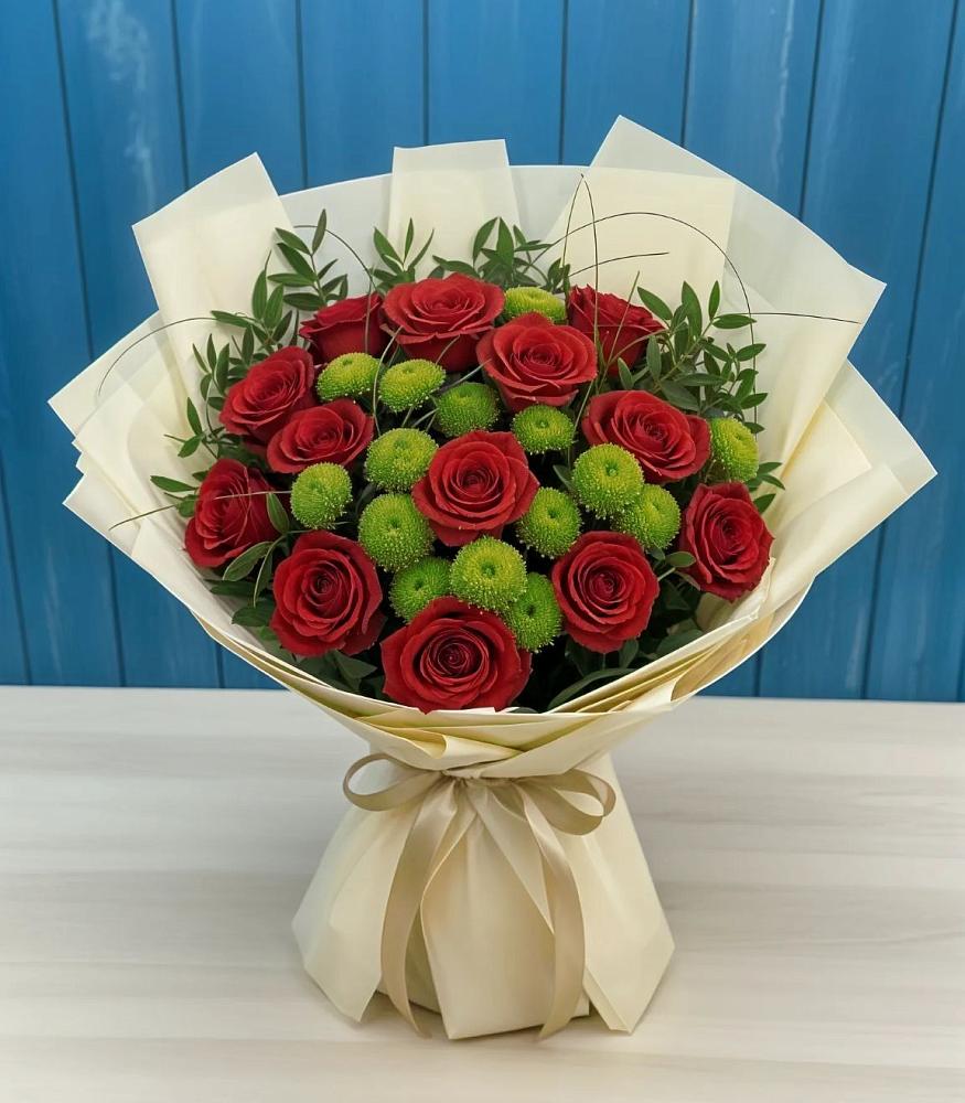 Букет цветов из: Розы и Хризантемы в Киргиз-Мияки